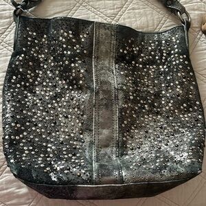 Frye studded metallic shoulder bag